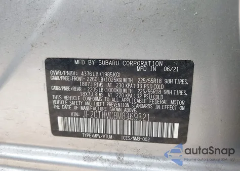 2021 Subaru Crosstrek Limited from USA, damaged, VIN JF2GTHMC8M8369321
